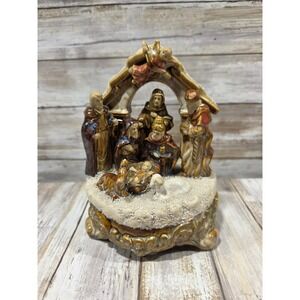 Vintage Ceramic Nativity Scene Christmas Decor with Angel and‎ Animals Music Box